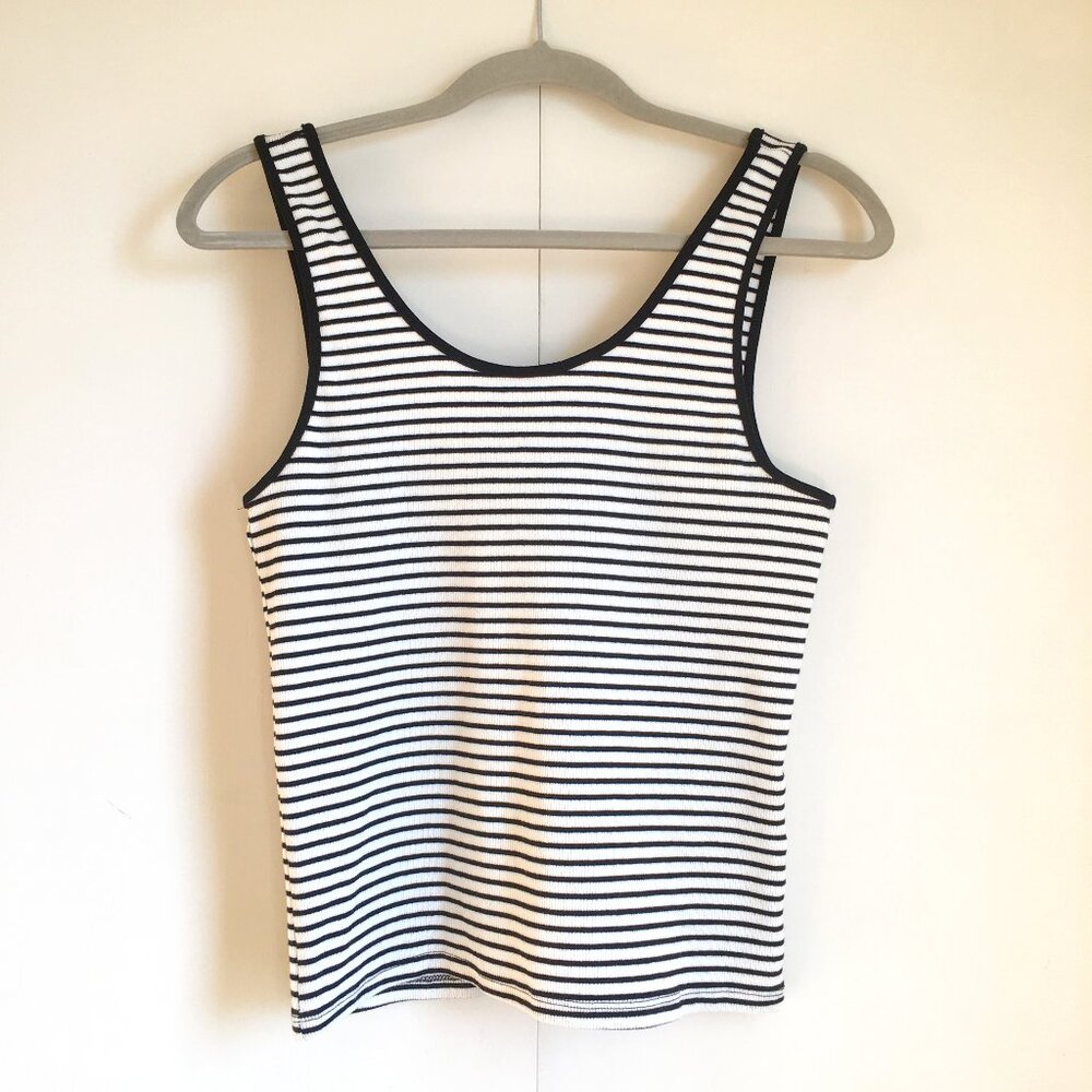 H&M European Black White Striped Ribbed Tank Top Small Minimalist Retro